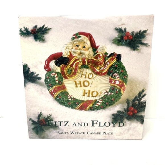 Fitz & Floyd Essentials Santa Wreath Canape Plate Christmas Holiday Seasonal - Picture 1 of 5